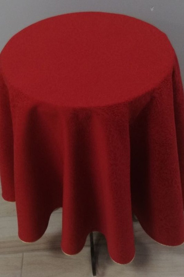 Obrus świąteczny plamoodporny czerwony ze złotą wypustką fi 160