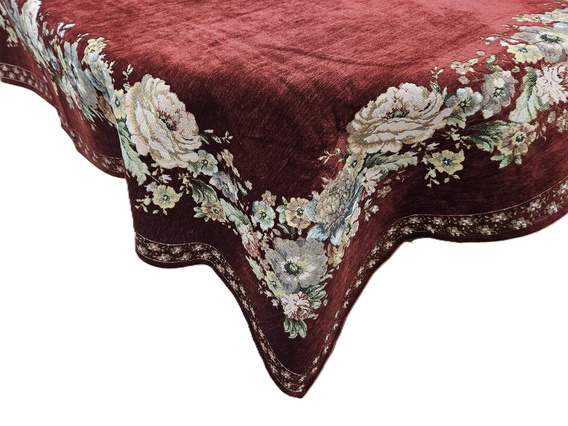 Obrus gobelinowy z szenilem bordo Kwiaty  wzór Róże 