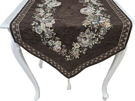 Bieżnik Gobelinowy brązowy z szenilem Kwiaty wzór Róże