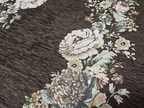 Bieżnik Gobelinowy brązowy z szenilem Kwiaty wzór Róże