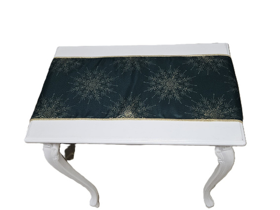 Bieżnik świąteczny plamoodporny dwustronny Śnieżynki zielono – złoty