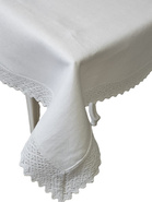 Obrus lniany biały Helena z koronką - prostokąt