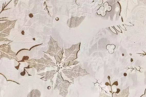 Obrus Świąteczny dwustronny plamoodporny ecru ze złotym Zimowy Ogród- koło