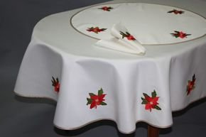 Obrus Świąteczny plamoodporny biały ze złotą lamówką Gwiazda Betlejemska owalny