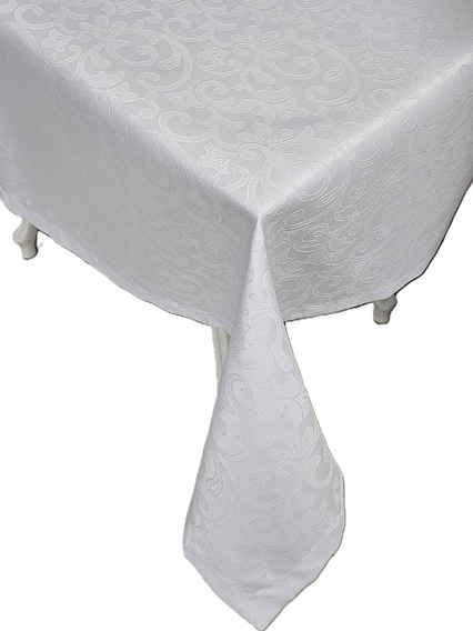 Obrus plamoodporny żakardowy biały- prostokąt