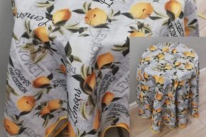 Obrus okrągły w print roślinny Cytrynki  Lemons - koło