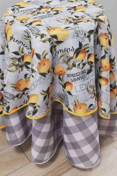 Obrus okrągły w print roślinny Cytrynki  Lemons - koło